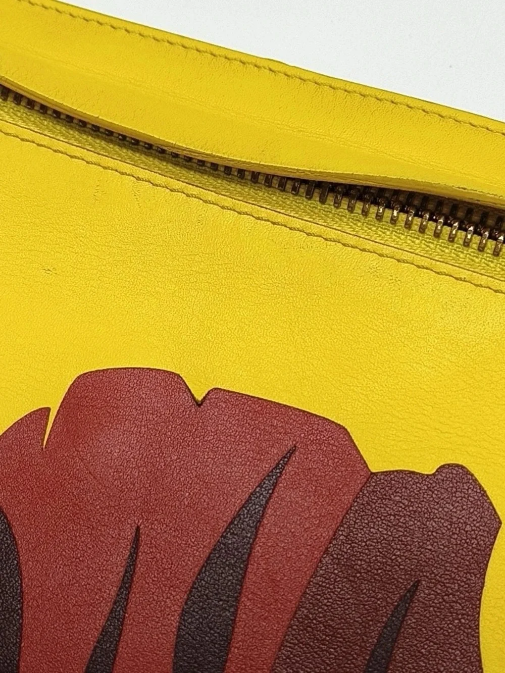 Loewe Pouch Yellow Leather Clutch with Red Floral Graphic